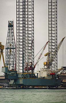 oilrig ready to be towed to offshore location